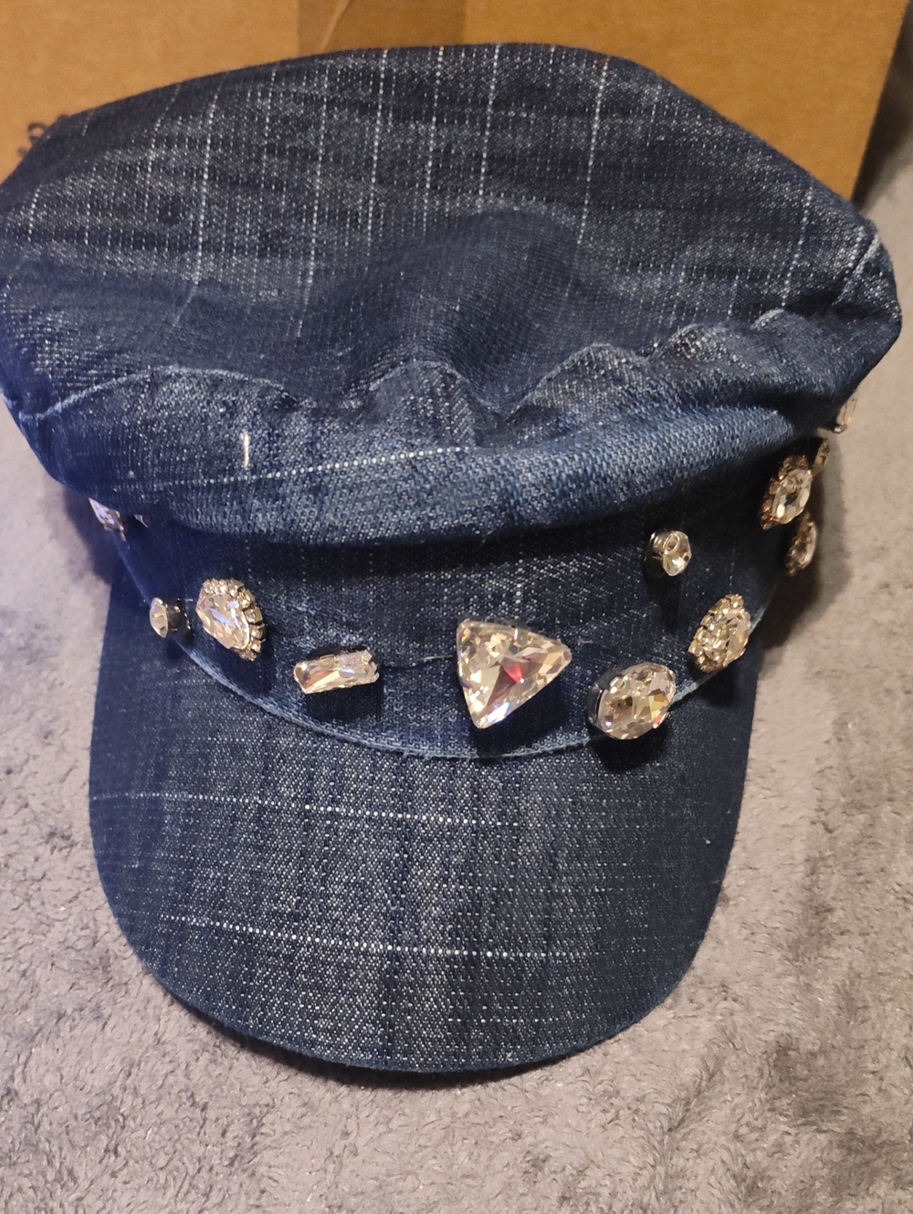 Woman Navy Denim Jewel-Embellished Cap